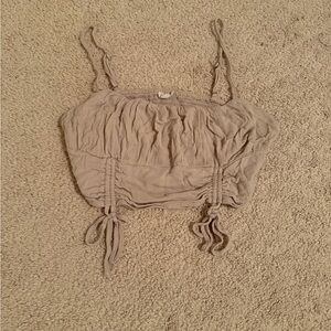 Garage Neutral Taupe Smocked Crop Top